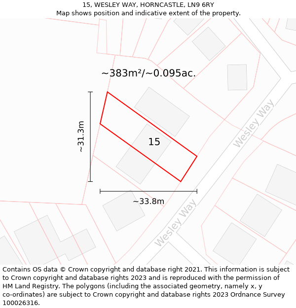 15, WESLEY WAY, HORNCASTLE, LN9 6RY: Plot and title map