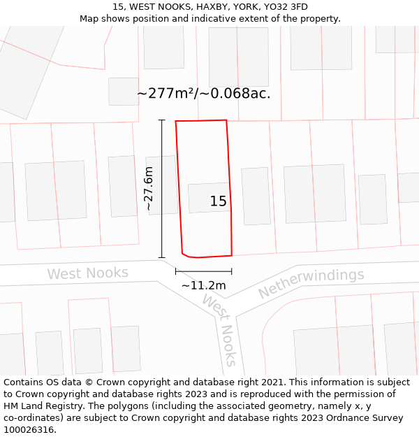 15, WEST NOOKS, HAXBY, YORK, YO32 3FD: Plot and title map