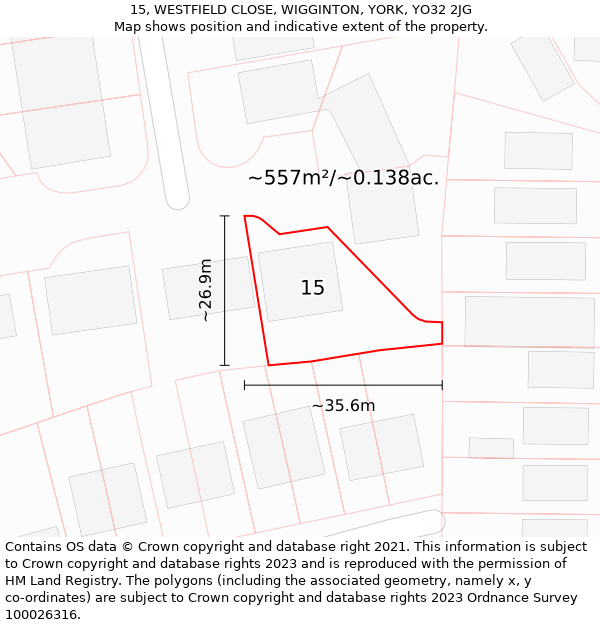 15, WESTFIELD CLOSE, WIGGINTON, YORK, YO32 2JG: Plot and title map