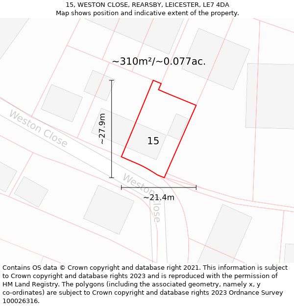 15, WESTON CLOSE, REARSBY, LEICESTER, LE7 4DA: Plot and title map