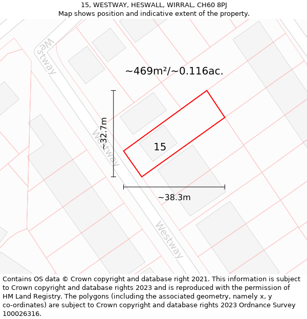 15, WESTWAY, HESWALL, WIRRAL, CH60 8PJ: Plot and title map