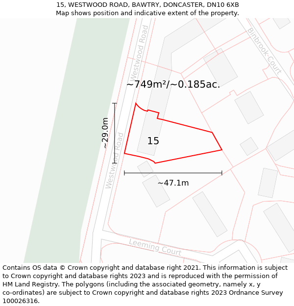 15, WESTWOOD ROAD, BAWTRY, DONCASTER, DN10 6XB: Plot and title map