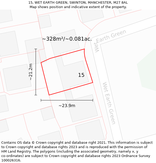 15, WET EARTH GREEN, SWINTON, MANCHESTER, M27 8AL: Plot and title map