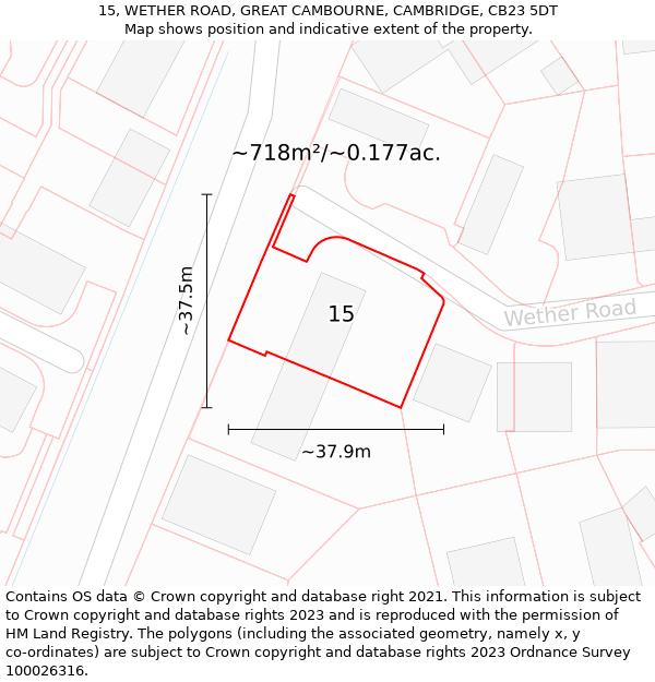 15, WETHER ROAD, GREAT CAMBOURNE, CAMBRIDGE, CB23 5DT: Plot and title map