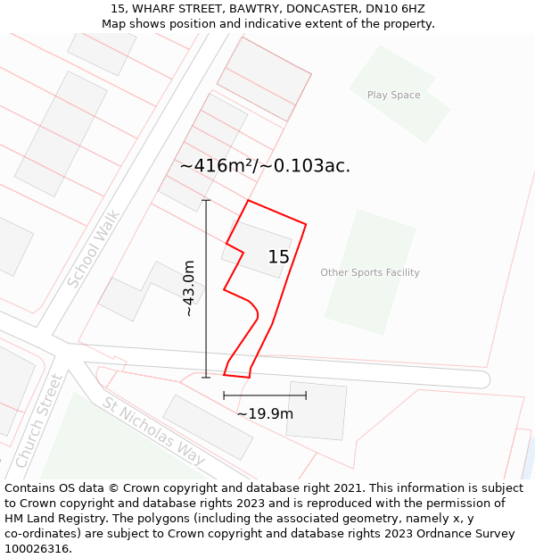 15, WHARF STREET, BAWTRY, DONCASTER, DN10 6HZ: Plot and title map