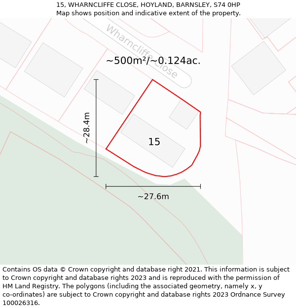 15, WHARNCLIFFE CLOSE, HOYLAND, BARNSLEY, S74 0HP: Plot and title map