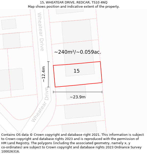 15, WHEATEAR DRIVE, REDCAR, TS10 4NQ: Plot and title map