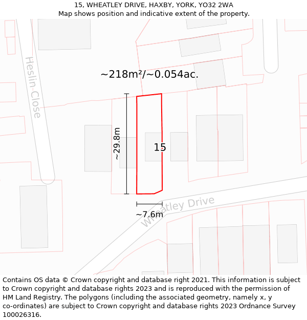 15, WHEATLEY DRIVE, HAXBY, YORK, YO32 2WA: Plot and title map