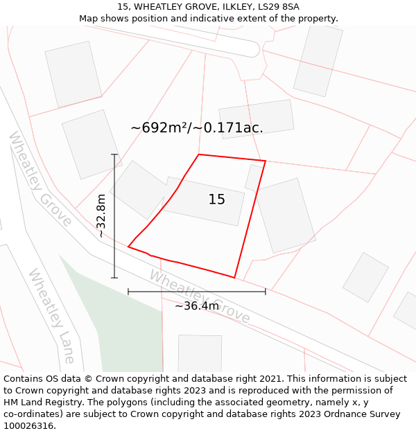 15, WHEATLEY GROVE, ILKLEY, LS29 8SA: Plot and title map