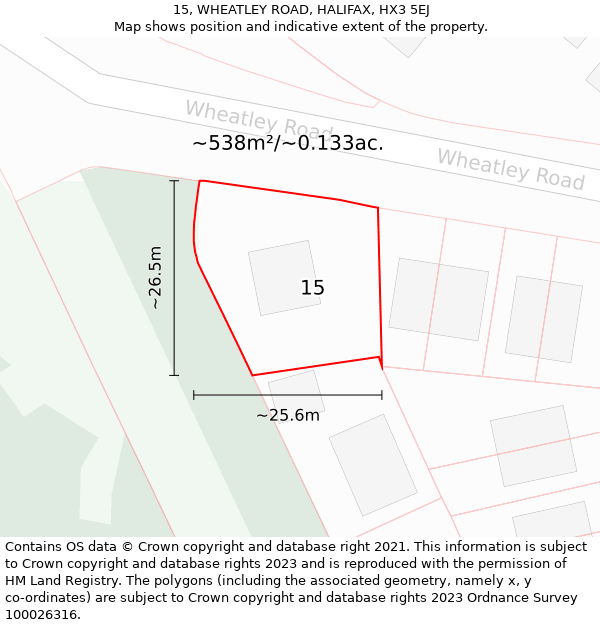 15, WHEATLEY ROAD, HALIFAX, HX3 5EJ: Plot and title map