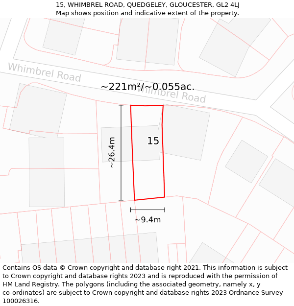 15, WHIMBREL ROAD, QUEDGELEY, GLOUCESTER, GL2 4LJ: Plot and title map