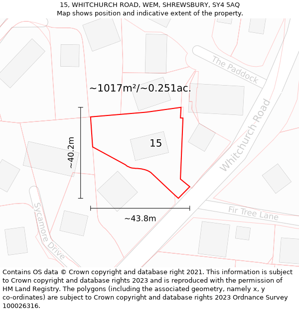 15, WHITCHURCH ROAD, WEM, SHREWSBURY, SY4 5AQ: Plot and title map