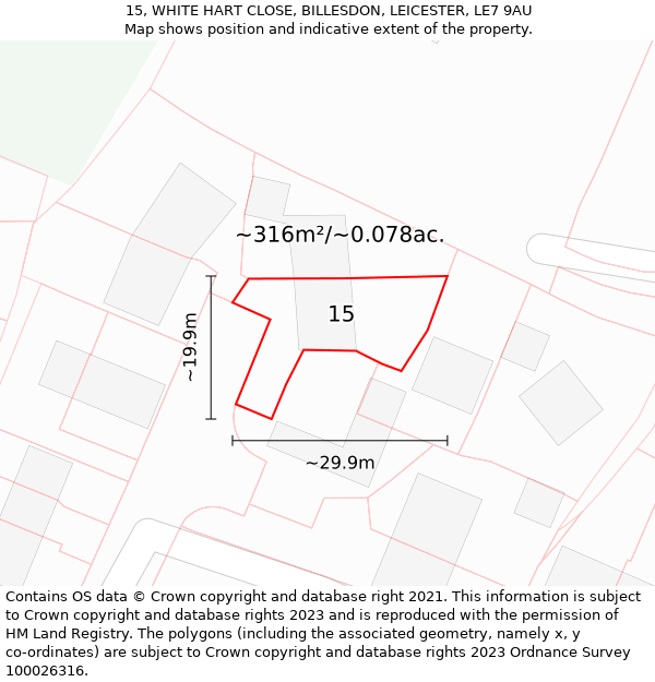 15, WHITE HART CLOSE, BILLESDON, LEICESTER, LE7 9AU: Plot and title map