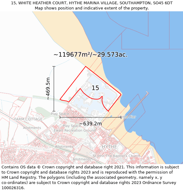 15, WHITE HEATHER COURT, HYTHE MARINA VILLAGE, SOUTHAMPTON, SO45 6DT: Plot and title map