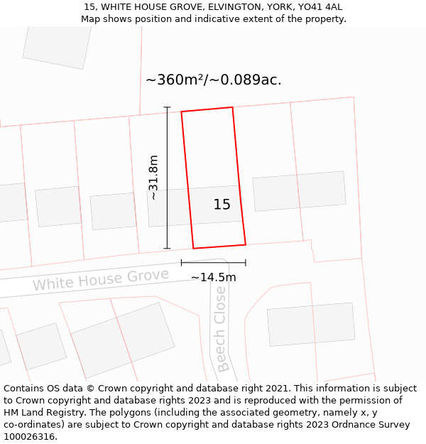 15, WHITE HOUSE GROVE, ELVINGTON, YORK, YO41 4AL: Plot and title map