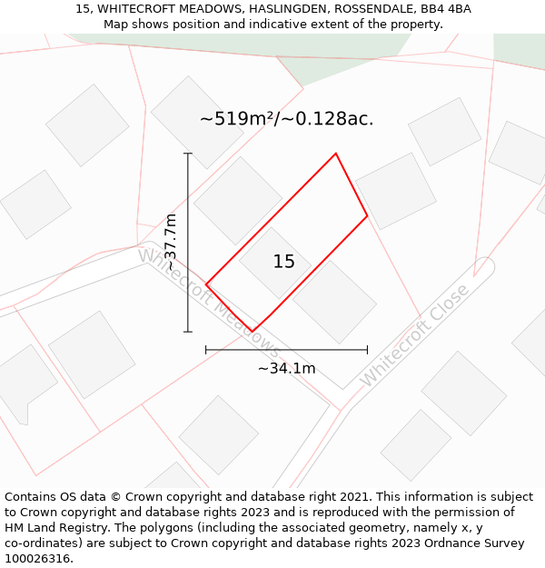 15, WHITECROFT MEADOWS, HASLINGDEN, ROSSENDALE, BB4 4BA: Plot and title map