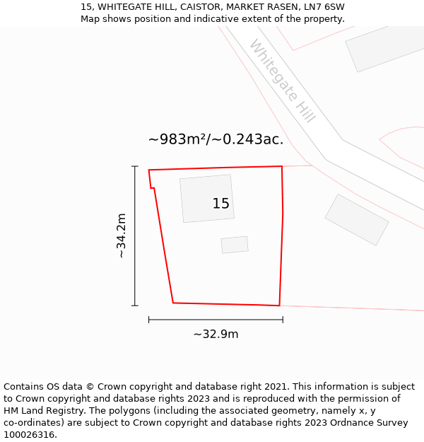 15, WHITEGATE HILL, CAISTOR, MARKET RASEN, LN7 6SW: Plot and title map