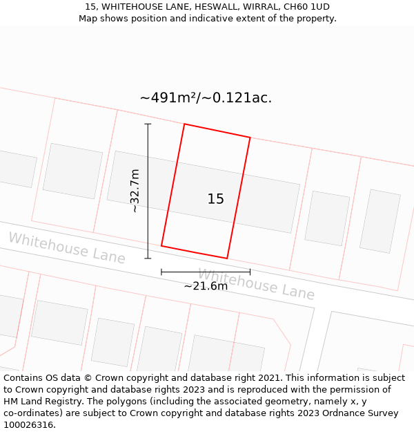 15, WHITEHOUSE LANE, HESWALL, WIRRAL, CH60 1UD: Plot and title map