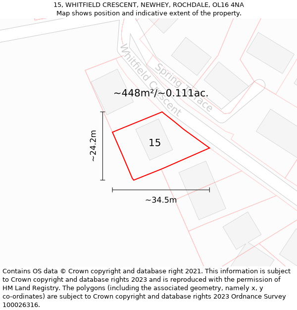 15, WHITFIELD CRESCENT, NEWHEY, ROCHDALE, OL16 4NA: Plot and title map