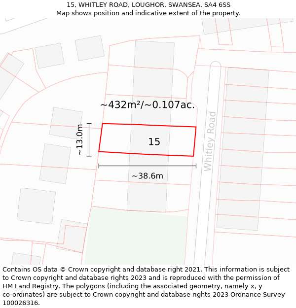 15, WHITLEY ROAD, LOUGHOR, SWANSEA, SA4 6SS: Plot and title map