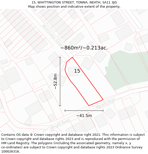 15, WHITTINGTON STREET, TONNA, NEATH, SA11 3JG: Plot and title map