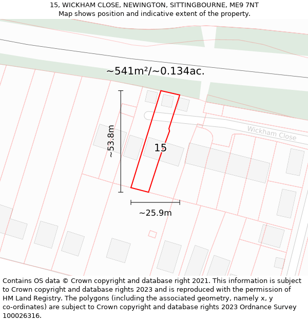 15, WICKHAM CLOSE, NEWINGTON, SITTINGBOURNE, ME9 7NT: Plot and title map