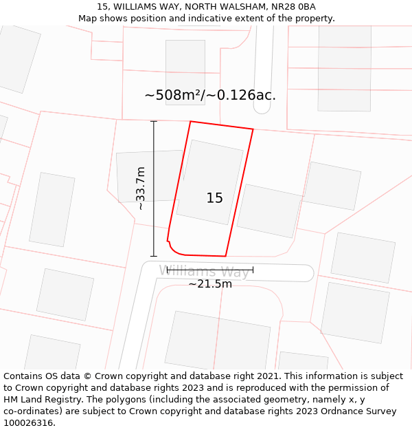 15, WILLIAMS WAY, NORTH WALSHAM, NR28 0BA: Plot and title map