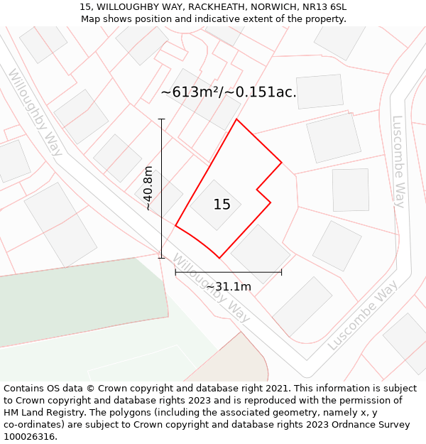 15, WILLOUGHBY WAY, RACKHEATH, NORWICH, NR13 6SL: Plot and title map