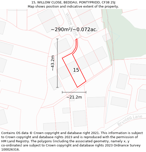 15, WILLOW CLOSE, BEDDAU, PONTYPRIDD, CF38 2SJ: Plot and title map
