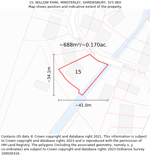 15, WILLOW PARK, MINSTERLEY, SHREWSBURY, SY5 0EH: Plot and title map