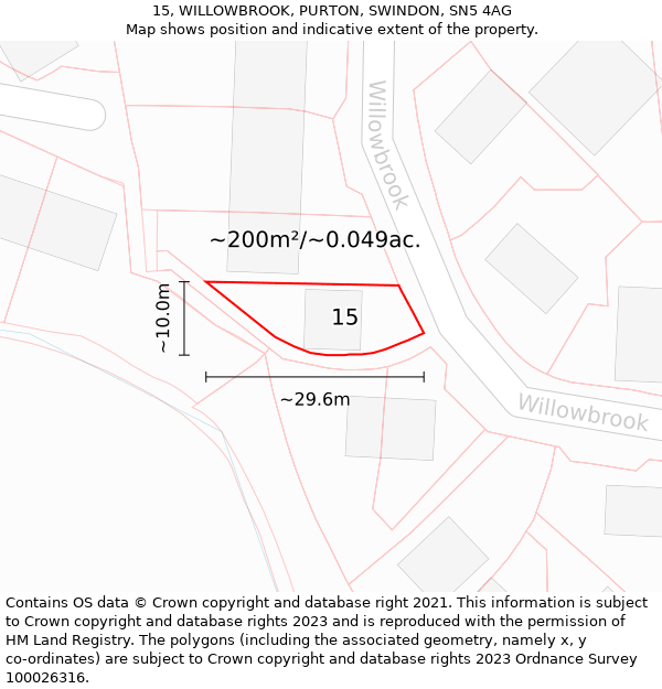 15, WILLOWBROOK, PURTON, SWINDON, SN5 4AG: Plot and title map