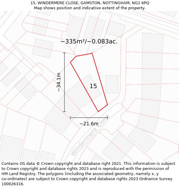 15, WINDERMERE CLOSE, GAMSTON, NOTTINGHAM, NG2 6PQ: Plot and title map