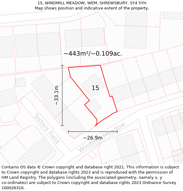 15, WINDMILL MEADOW, WEM, SHREWSBURY, SY4 5YH: Plot and title map