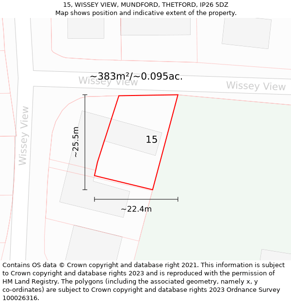 15, WISSEY VIEW, MUNDFORD, THETFORD, IP26 5DZ: Plot and title map