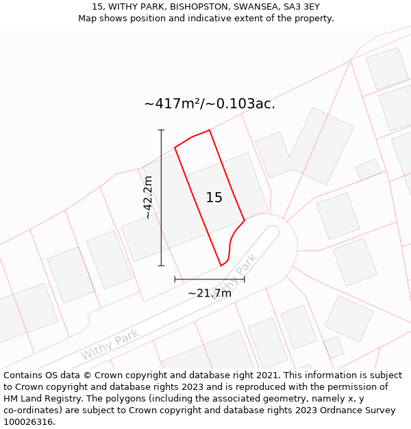 15, WITHY PARK, BISHOPSTON, SWANSEA, SA3 3EY: Plot and title map