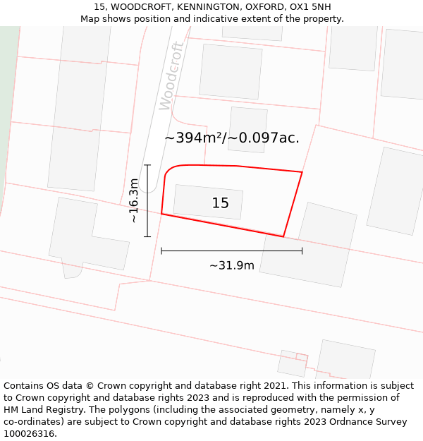 15, WOODCROFT, KENNINGTON, OXFORD, OX1 5NH: Plot and title map