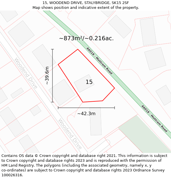 15, WOODEND DRIVE, STALYBRIDGE, SK15 2SF: Plot and title map