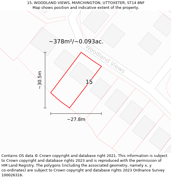 15, WOODLAND VIEWS, MARCHINGTON, UTTOXETER, ST14 8NF: Plot and title map