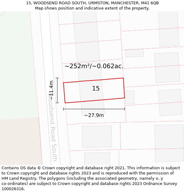 15, WOODSEND ROAD SOUTH, URMSTON, MANCHESTER, M41 6QB: Plot and title map