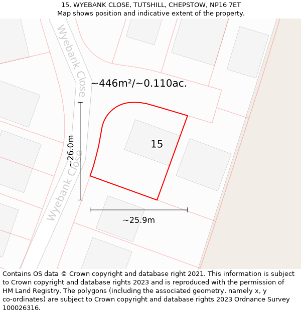 15, WYEBANK CLOSE, TUTSHILL, CHEPSTOW, NP16 7ET: Plot and title map