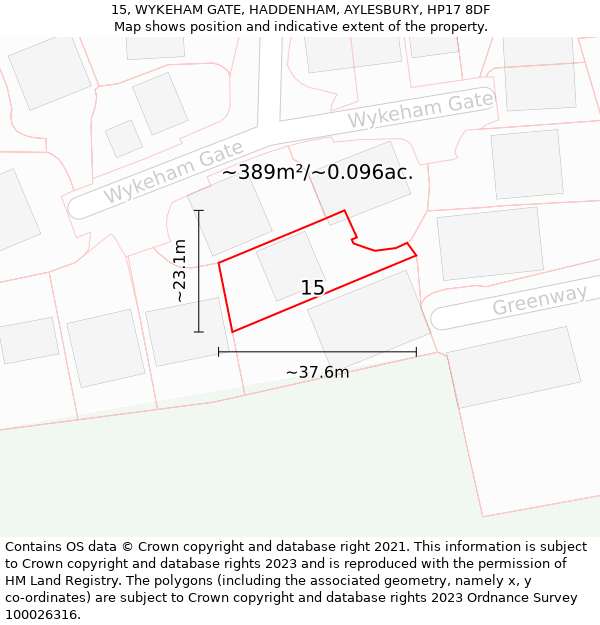 15, WYKEHAM GATE, HADDENHAM, AYLESBURY, HP17 8DF: Plot and title map