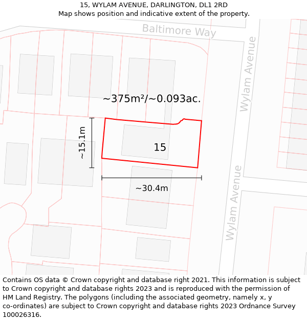 15, WYLAM AVENUE, DARLINGTON, DL1 2RD: Plot and title map