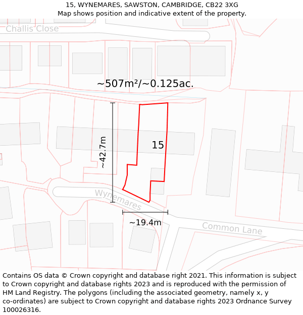 15, WYNEMARES, SAWSTON, CAMBRIDGE, CB22 3XG: Plot and title map