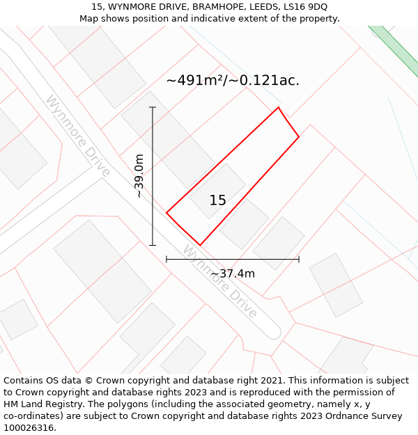 15, WYNMORE DRIVE, BRAMHOPE, LEEDS, LS16 9DQ: Plot and title map