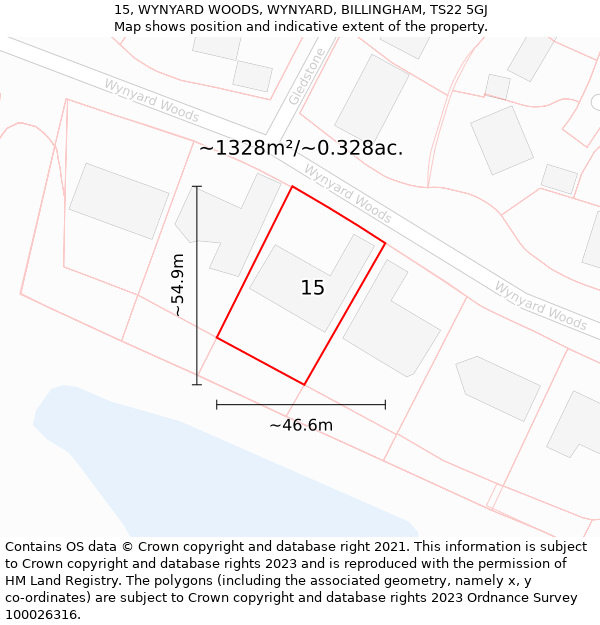 15, WYNYARD WOODS, WYNYARD, BILLINGHAM, TS22 5GJ: Plot and title map