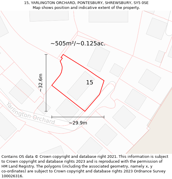 15, YARLINGTON ORCHARD, PONTESBURY, SHREWSBURY, SY5 0SE: Plot and title map