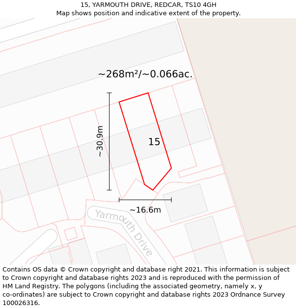 15, YARMOUTH DRIVE, REDCAR, TS10 4GH: Plot and title map