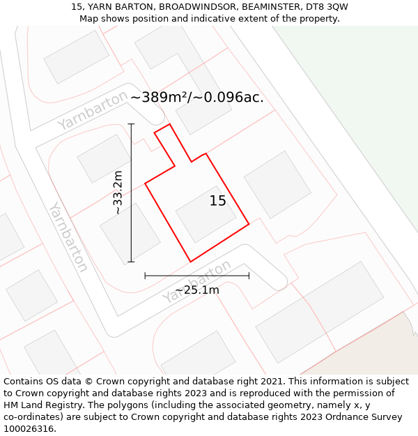 15, YARN BARTON, BROADWINDSOR, BEAMINSTER, DT8 3QW: Plot and title map