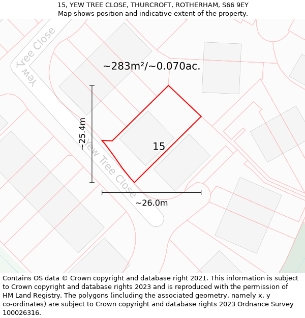 15, YEW TREE CLOSE, THURCROFT, ROTHERHAM, S66 9EY: Plot and title map