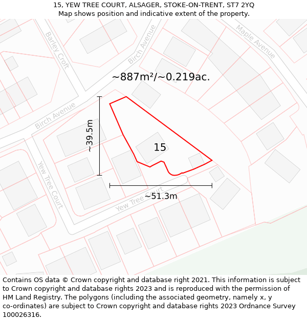 15, YEW TREE COURT, ALSAGER, STOKE-ON-TRENT, ST7 2YQ: Plot and title map